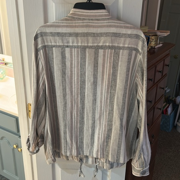Jones New York Striped Metal Button-Up Linen Rayon Jacket SZ L - Picture 5 of 7